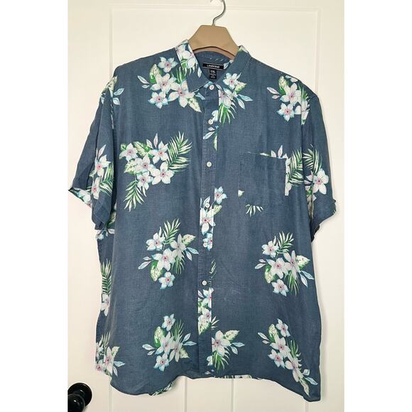 Lands End Button Up Hawaiian Shirt XXL 18-18.5‎ Linen - Picture 1 of 10